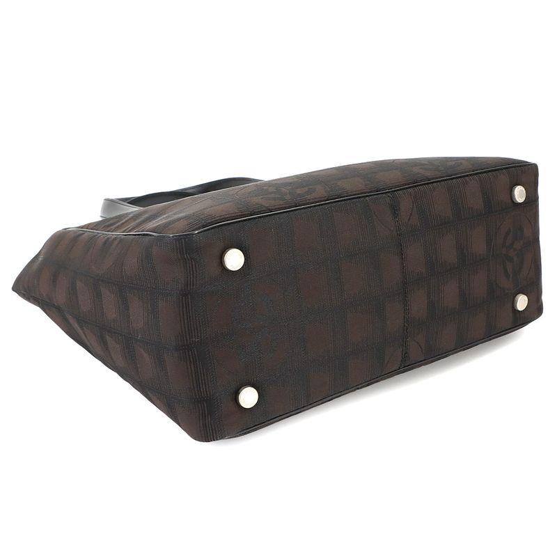 Exhibited Chanel New Travel Line Tote PM Bag Nylon Jacquard Leather Dark Brown