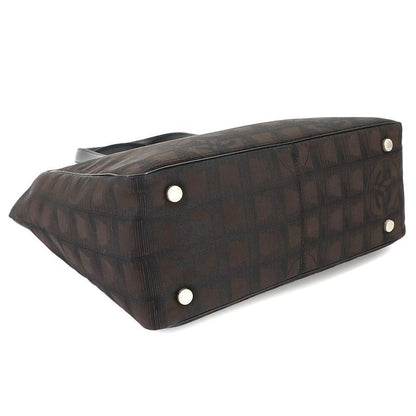 Exhibited Chanel New Travel Line Tote PM Bag Nylon Jacquard Leather Dark Brown