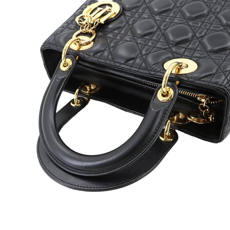 Christian Dior Chiristian Dior Canage Lady Dior Medium 2way Hand Bag Leather