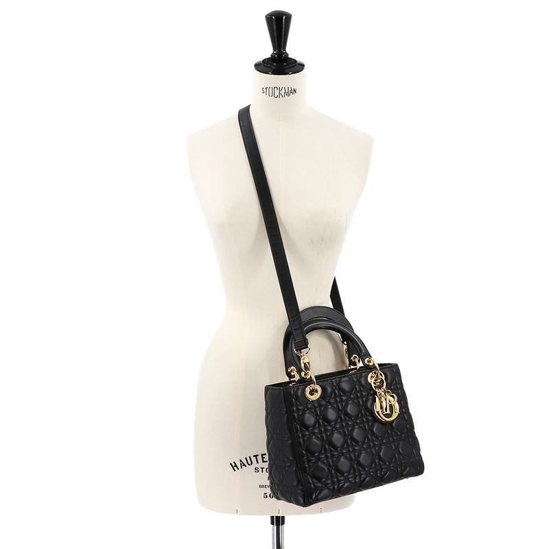 Christian Dior Chiristian Dior Canage Lady Dior Medium 2way Hand Bag Leather