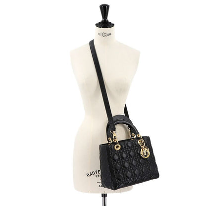 Christian Dior Chiristian Dior Canage Lady Dior Medium 2way Hand Bag Leather