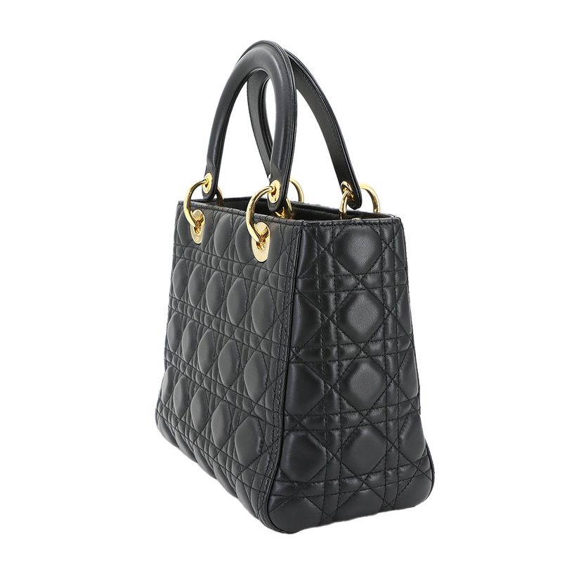 Christian Dior Chiristian Dior Canage Lady Dior Medium 2way Hand Bag Leather