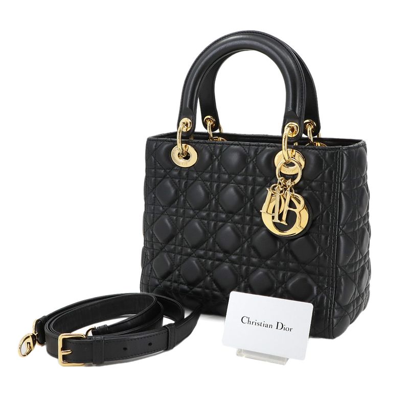 Christian Dior Chiristian Dior Canage Lady Dior Medium 2way Hand Bag Leather