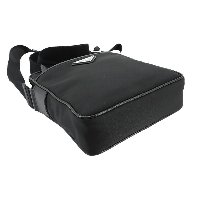 Prada Shoulder Bag Nylon Saffiano Leather Nero 2vh112 Silver Hardware Black