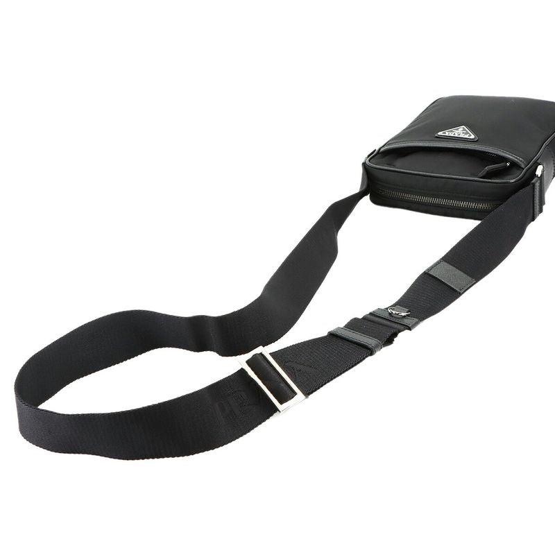 Prada Shoulder Bag Nylon Saffiano Leather Nero 2vh112 Silver Hardware Black