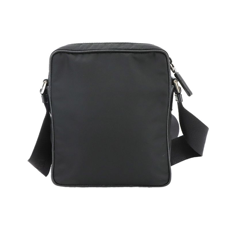Prada Shoulder Bag Nylon Saffiano Leather Nero 2vh112 Silver Hardware Black