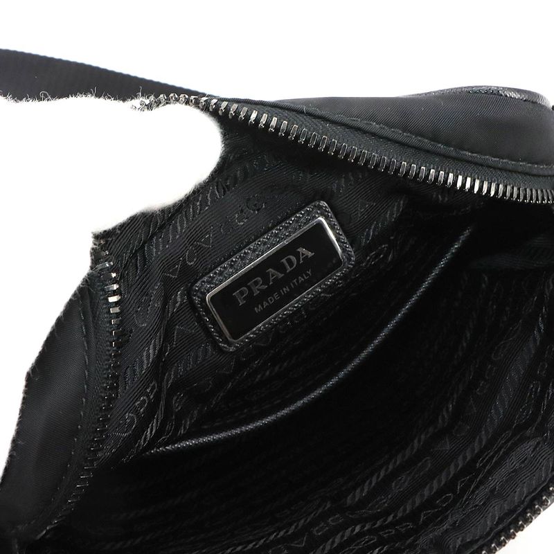 Prada Shoulder Bag Nylon Saffiano Leather Nero 2vh112 Silver Hardware Black