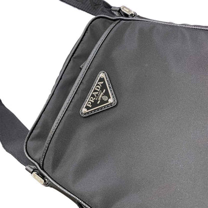 Prada Shoulder Bag Nylon Saffiano Leather Nero 2vh112 Silver Hardware Black