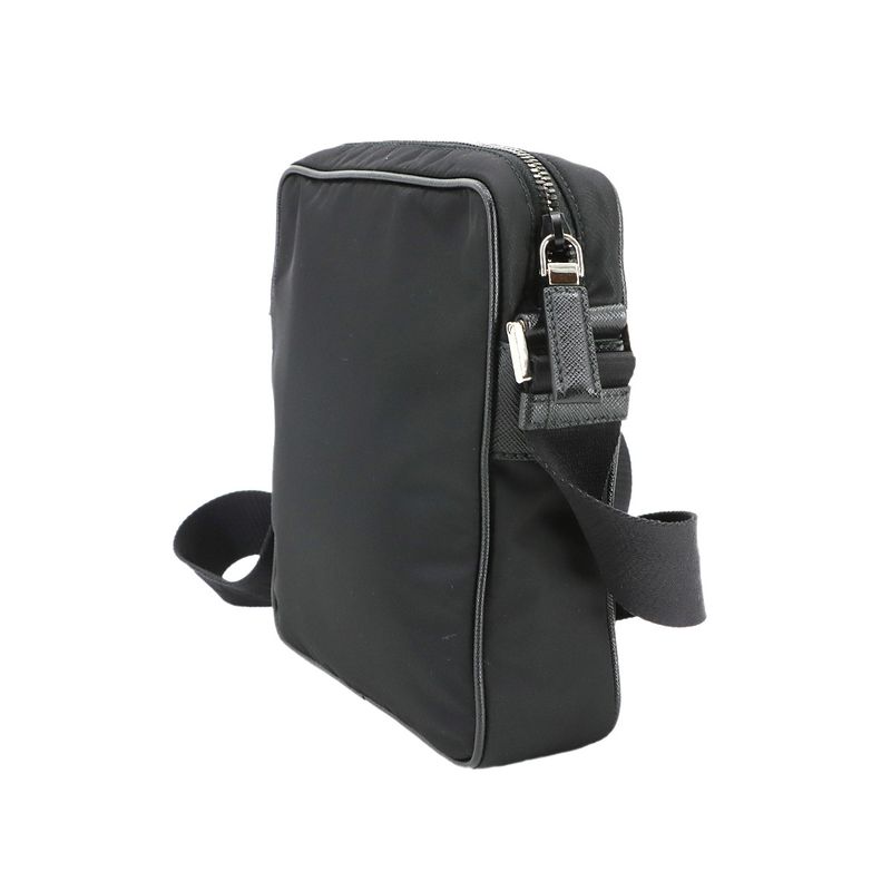 Prada Shoulder Bag Nylon Saffiano Leather Nero 2vh112 Silver Hardware Black