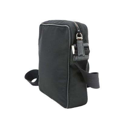 Prada Shoulder Bag Nylon Saffiano Leather Nero 2vh112 Silver Hardware Black