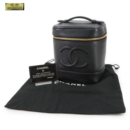 Chanel Vanity Hand Bag Caviar Skin Leather Black A01998 Coco Mark Gold Hardware