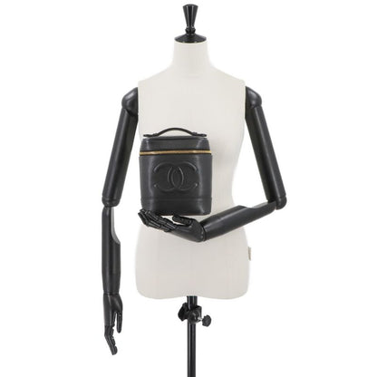 Chanel Vanity Hand Bag Caviar Skin Leather Black A01998 Coco Mark Gold Hardware