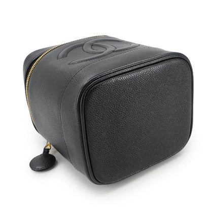 Chanel Vanity Hand Bag Caviar Skin Leather Black A01998 Coco Mark Gold Hardware