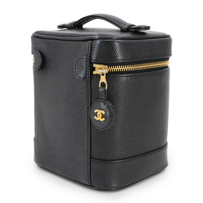 Chanel Vanity Hand Bag Caviar Skin Leather Black A01998 Coco Mark Gold Hardware