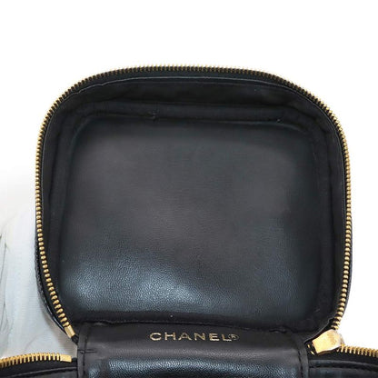 Chanel Vanity Hand Bag Caviar Skin Leather Black A01998 Coco Mark Gold Hardware