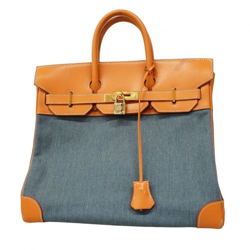 Hermes Handbag Haut À Courroies HAC 32 Toile Jean Vache Natural Gold Hardware