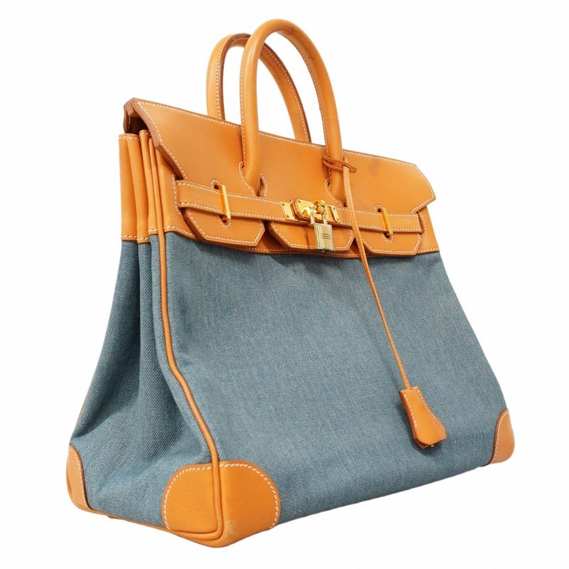 Hermes Handbag Haut À Courroies HAC 32 Toile Jean Vache Natural Gold Hardware
