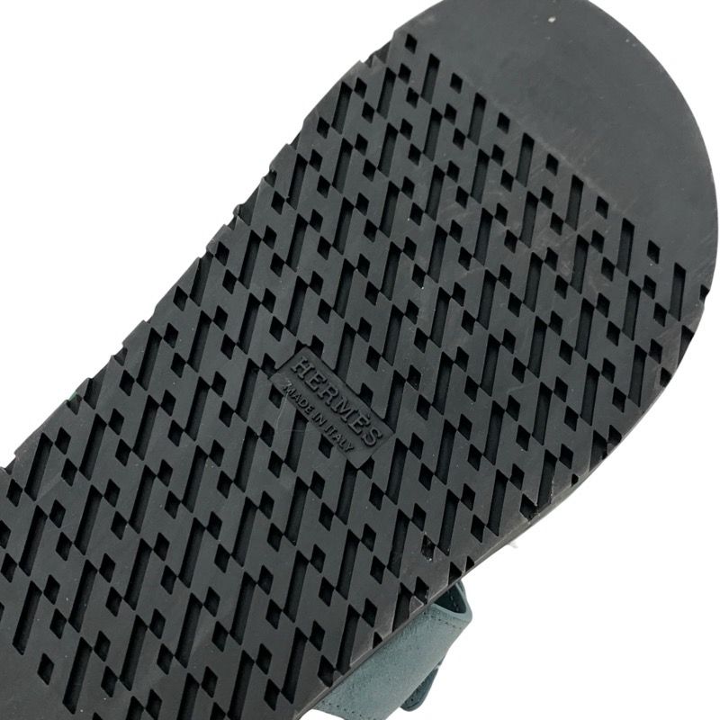 Hermes Chypre Sandals Shoes Suede Green Light Blue Flat Sandals Mules