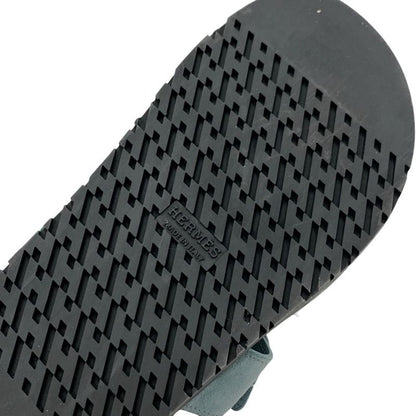 Hermes Chypre Sandals Shoes Suede Green Light Blue Flat Sandals Mules