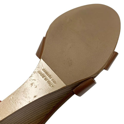 Hermes Legend Sandals Shoes Leather Brown Wedge Sole Ankle Strap