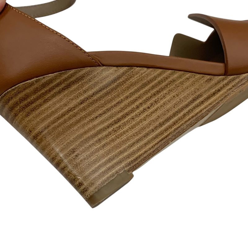 Hermes Legend Sandals Shoes Leather Brown Wedge Sole Ankle Strap