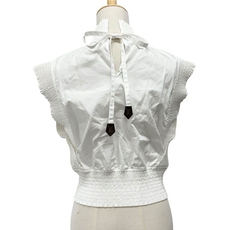Louis Vuitton Top Cotton White Blouse Monogram Sleeveless