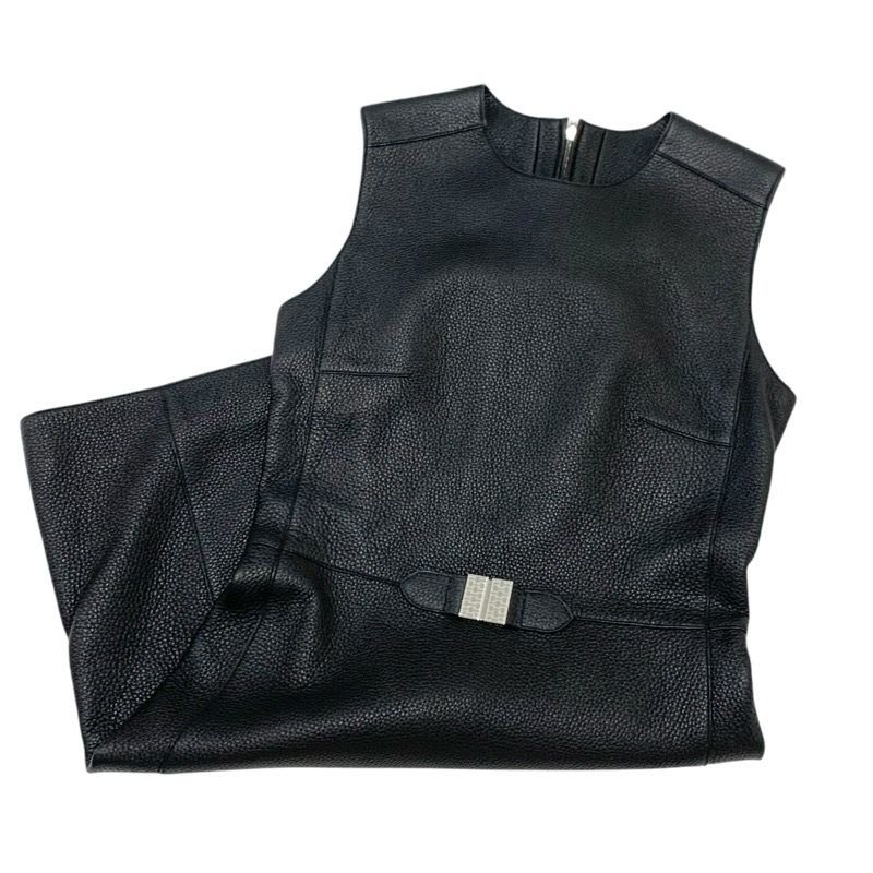 Hermes Dress Black Silver Sleeveless Leather