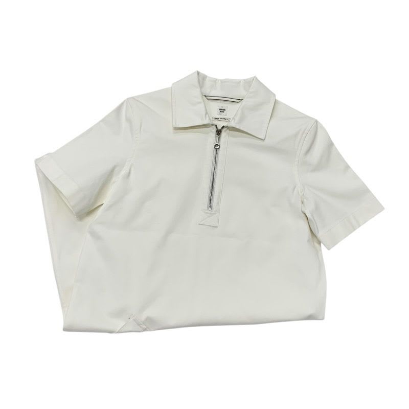 Hermes Dress Cotton White Half Zip Ture Hardware Belt Short Sleeve