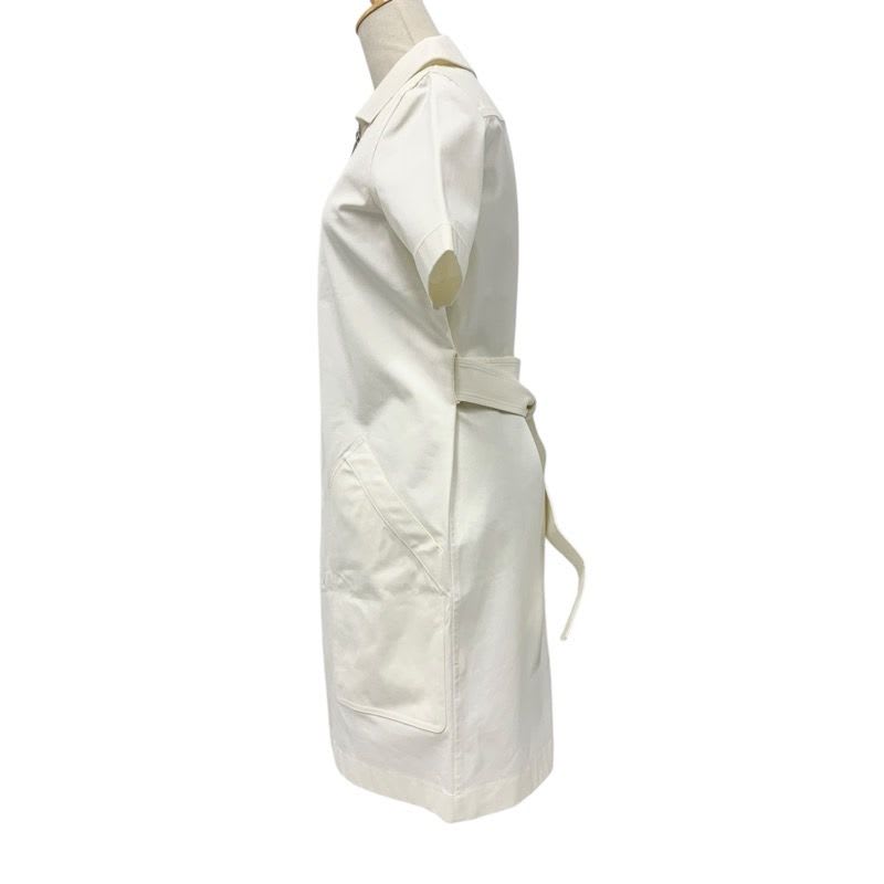 Hermes Dress Cotton White Half Zip Ture Hardware Belt Short Sleeve