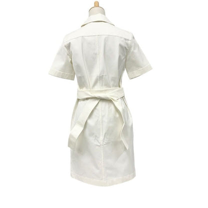 Hermes Dress Cotton White Half Zip Ture Hardware Belt Short Sleeve