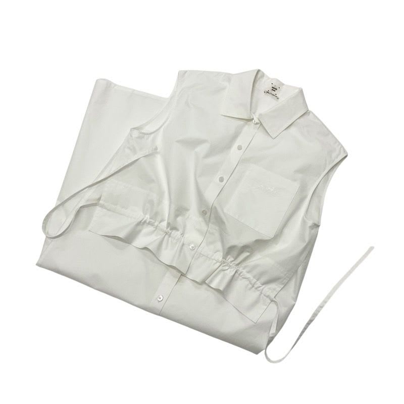 Hermes Dress Cotton White Embroidery Shirt Sleeveless