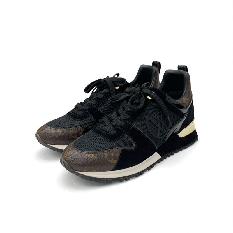 Louis Vuitton Run Away Line Monogram Sneakers Shoes Leather Fabric Suede Black