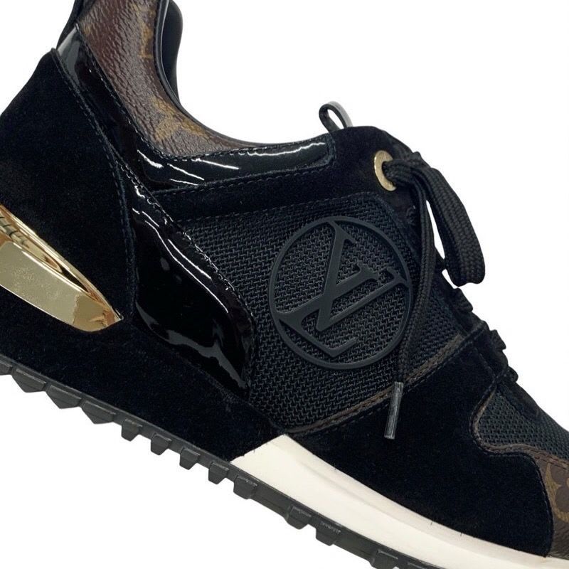Louis Vuitton Run Away Line Monogram Sneakers Shoes Leather Fabric Suede Black