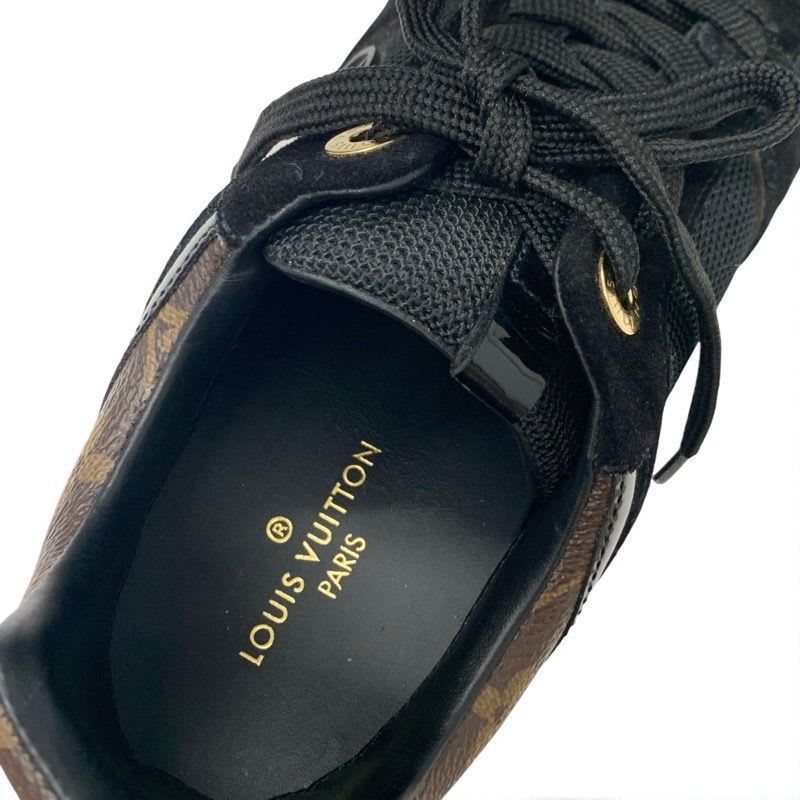 Louis Vuitton Run Away Line Monogram Sneakers Shoes Leather Fabric Suede Black