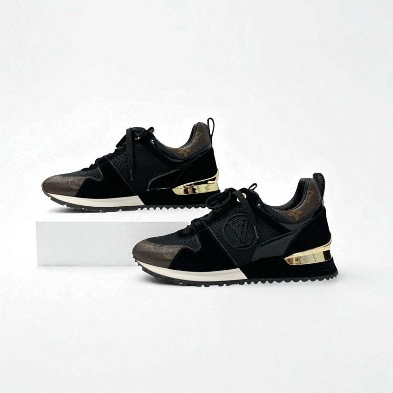 Louis Vuitton Run Away Line Monogram Sneakers Shoes Leather Fabric Suede Black
