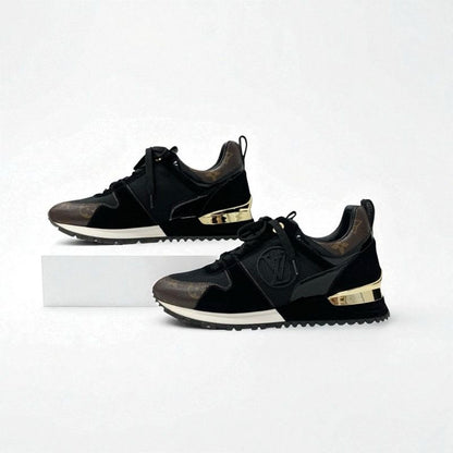 Louis Vuitton Run Away Line Monogram Sneakers Shoes Leather Fabric Suede Black