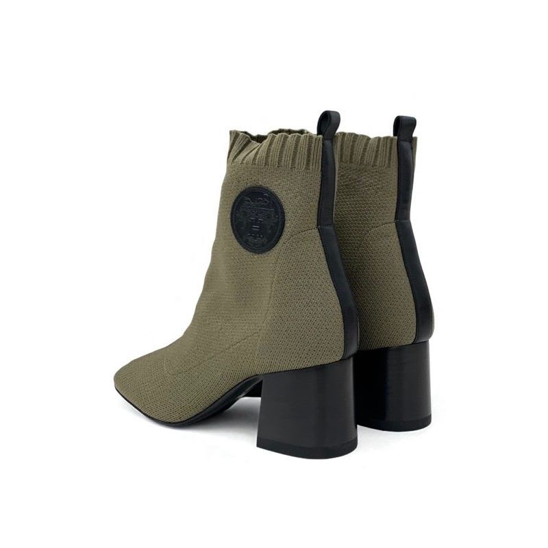 Hermes Volver Boots Short Shoes Fabric Leather Khaki Knit Exlibris