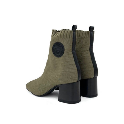 Hermes Volver Boots Short Shoes Fabric Leather Khaki Knit Exlibris