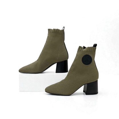 Hermes Volver Boots Short Shoes Fabric Leather Khaki Knit Exlibris