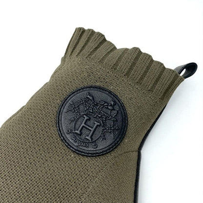 Hermes Volver Boots Short Shoes Fabric Leather Khaki Knit Exlibris
