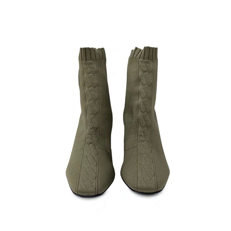 Hermes Volver Boots Short Shoes Fabric Leather Khaki Knit Exlibris
