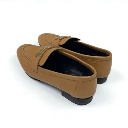 Hermes Paris Loafer Leather Shoes Natural Moccasins Hhardware