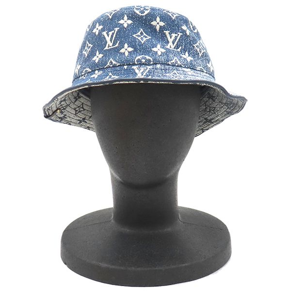 Louis Vuitton Hat Bob Denim Hat Nylon Cotton Acrylic Blue M Gold Hardware Blue