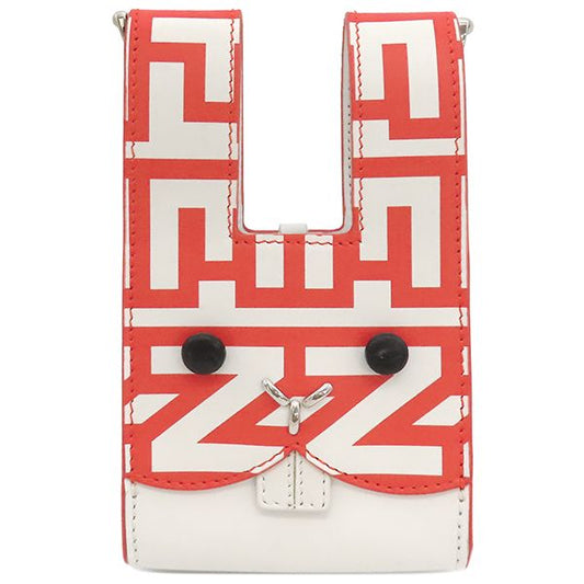 Fendi Shoulder Bag Bustina Bunny Leather Red X White Silver Hardware Marc