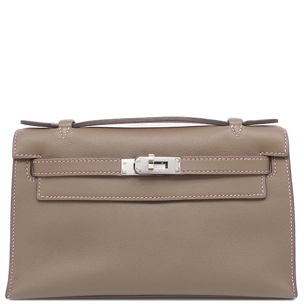 Hermes Handbag Pochette Kelly Swift Etoupe X Uno Pink Silver Hardware Glazed