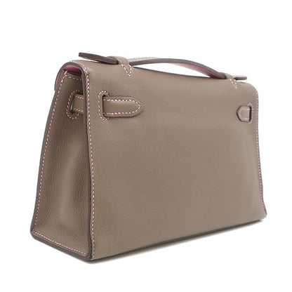 Hermes Handbag Pochette Kelly Swift Etoupe X Uno Pink Silver Hardware Glazed