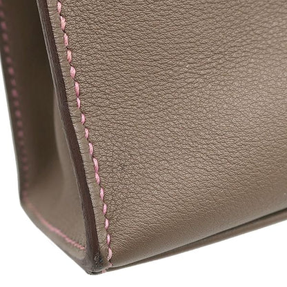 Hermes Handbag Pochette Kelly Swift Etoupe X Uno Pink Silver Hardware Glazed