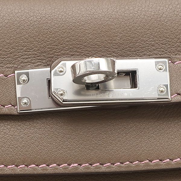 Hermes Handbag Pochette Kelly Swift Etoupe X Uno Pink Silver Hardware Glazed