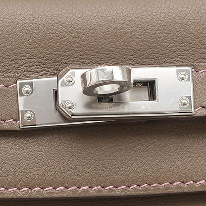 Hermes Handbag Pochette Kelly Swift Etoupe X Uno Pink Silver Hardware Glazed