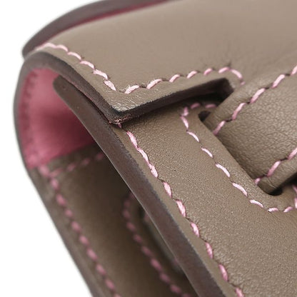 Hermes Handbag Pochette Kelly Swift Etoupe X Uno Pink Silver Hardware Glazed